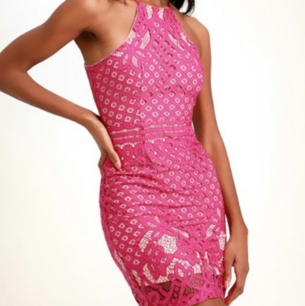Lulus Steal a Kiss Magenta Lace Dress!